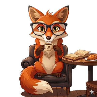 Lis Fox Tales z kubkiem kawy